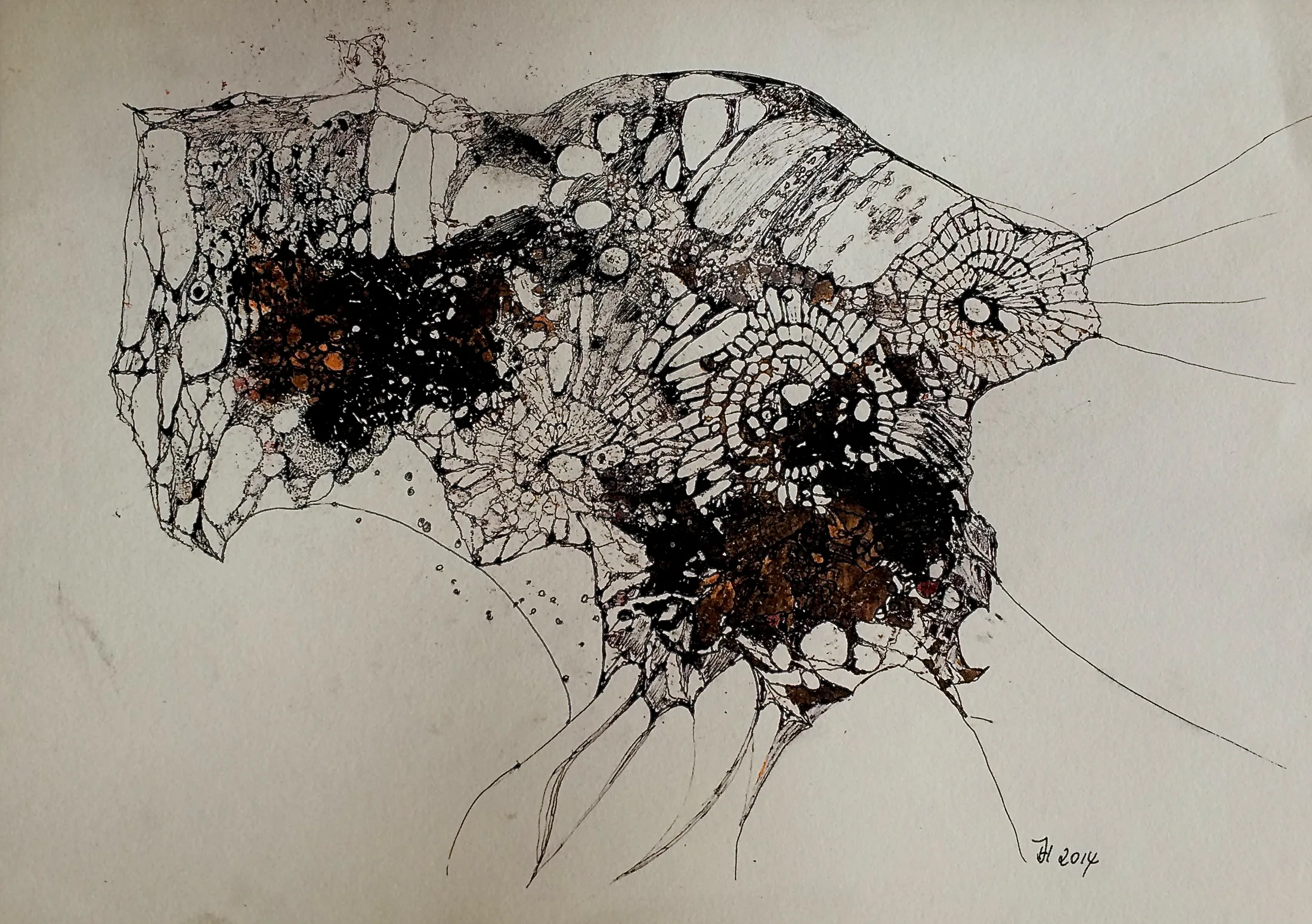 gewebtes.acryl,tusche auf papier,din a 4,2014